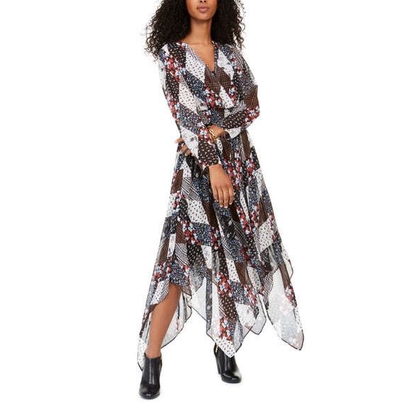 Tommy Hilfiger multicolor asymmetric dress long sleeve size M Smock Chiffon Midi - Picture 12 of 15